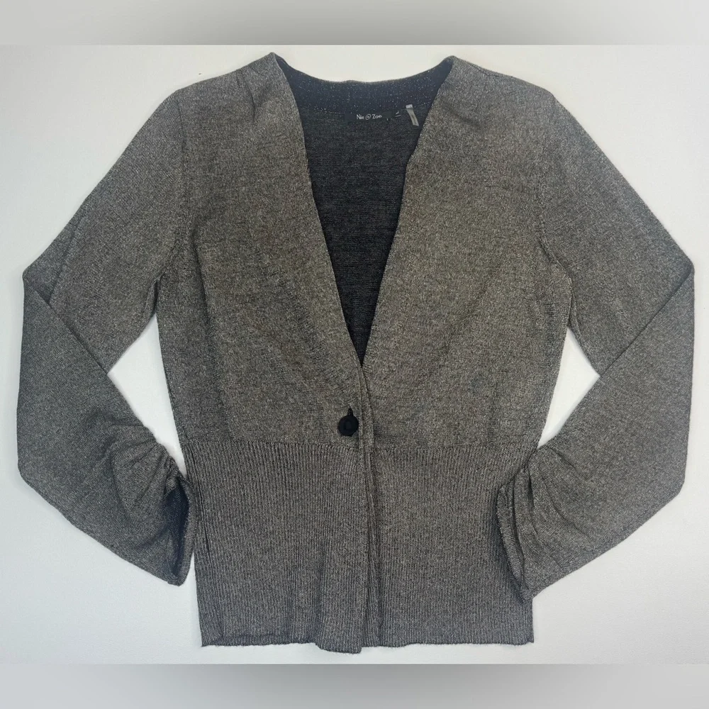 Nic & Zoe Metallic Stretch  One Button Cardigan Sweater Womens Size Large